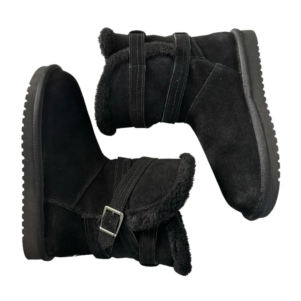 Koolaburra Darlene Short Black Suede Boots Faux Fur Lined Size 7